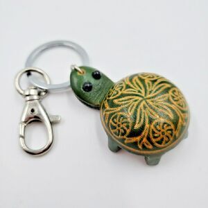 Zen TURTLE Keychain Bag Charm 3D Handmade Leather Mandala Folklore Boho Hippie